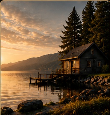 Luxury waterfront property at sunset